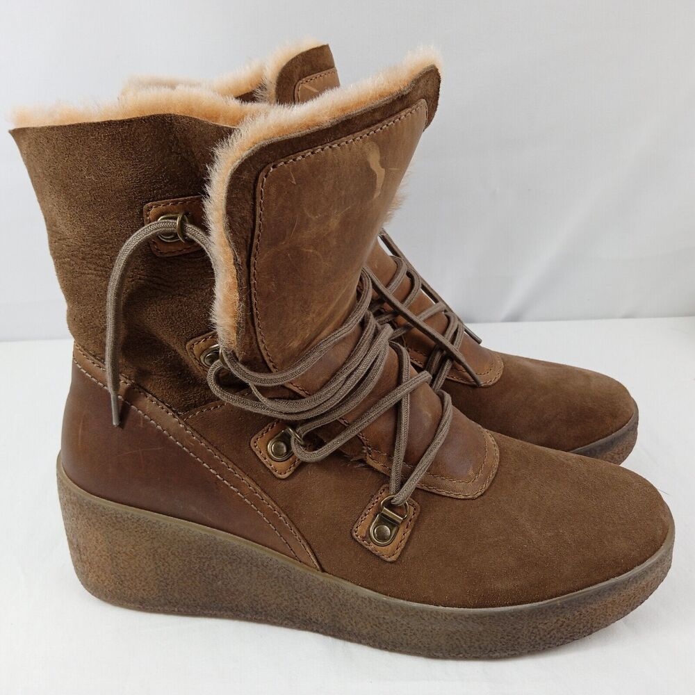 Cougar Dylan Winter Boot Brown Leather Wedge Womens size 11